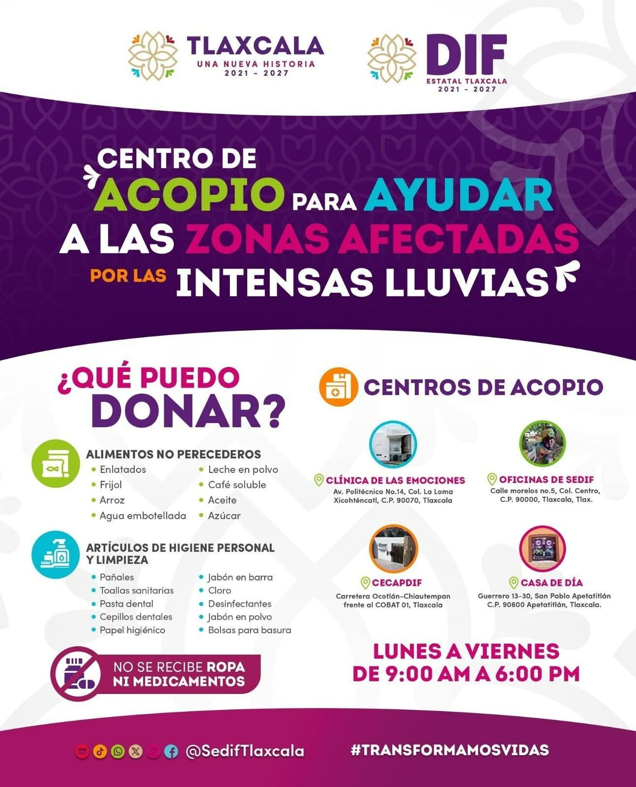 TLAXCALA UNE CORAZONES: EL SEDIF LANZA COLECTA SOLIDARIA PARA APOYAR A FAMILIAS AFECTADAS POR LAS LLUVIAS