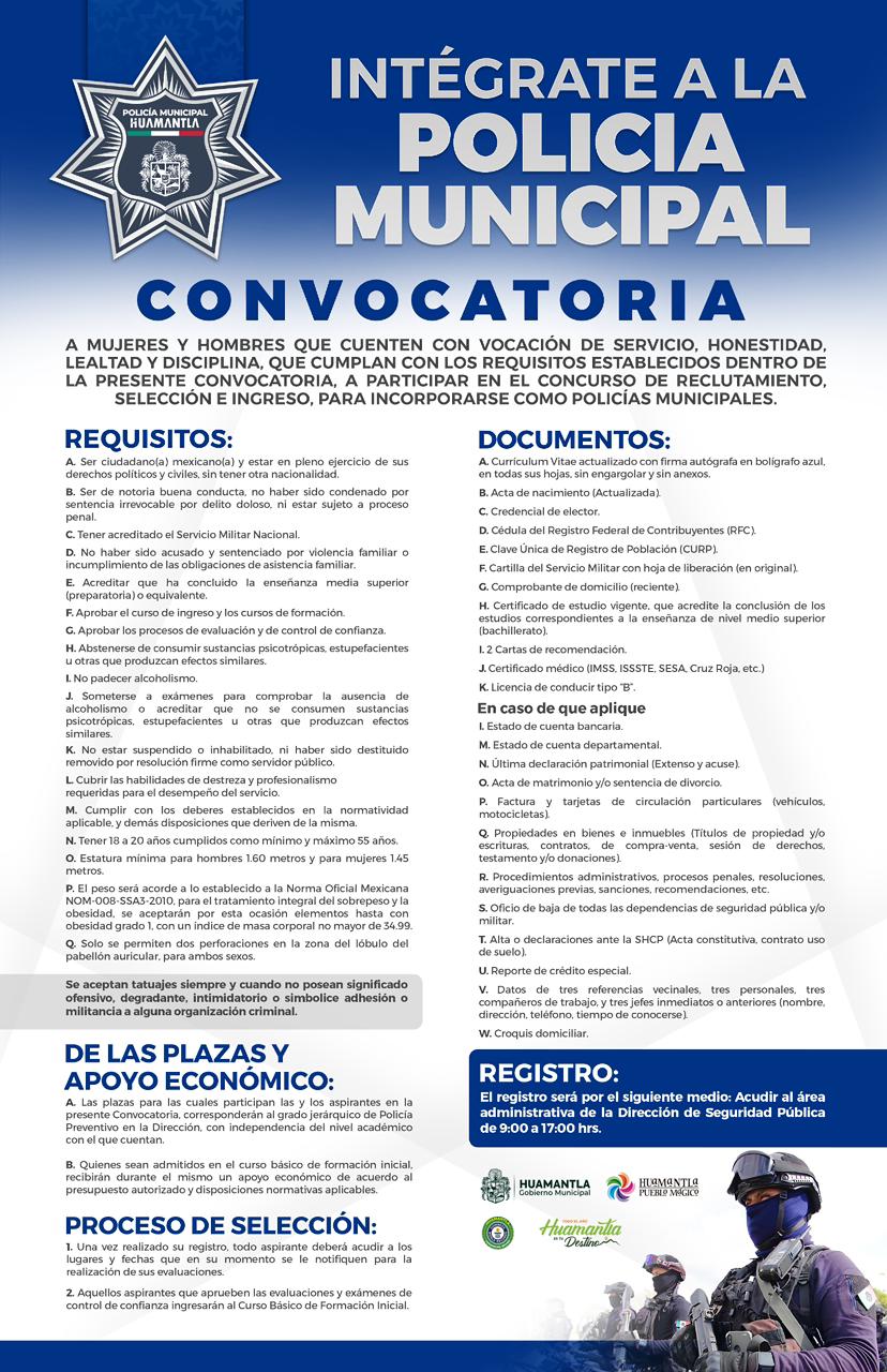 GOBIERNO DE HUAMANTLA LANZA CONVOCATORIA PARA INTEGRARSE A LA POLICÍA MUNICIPAL 2025
