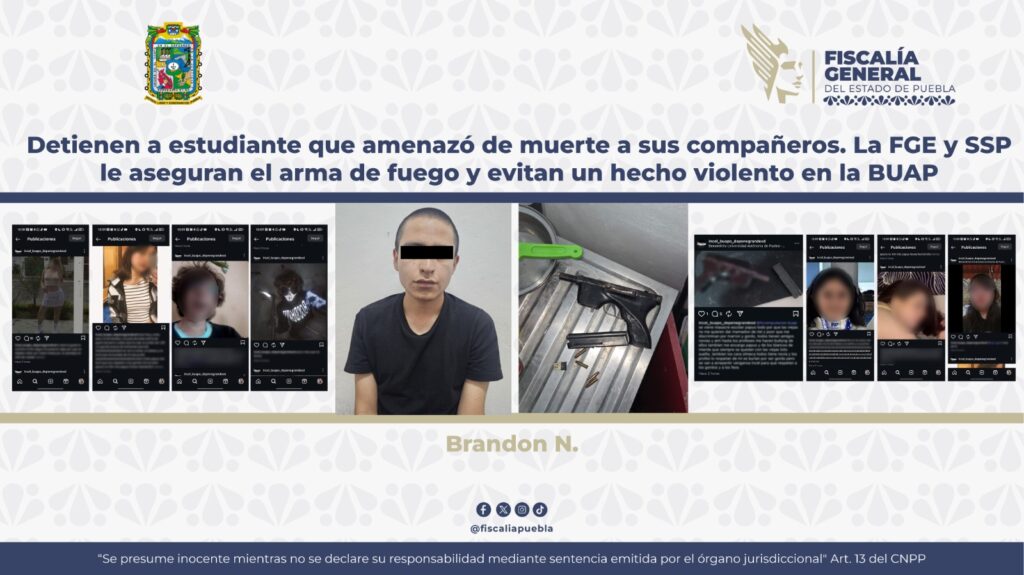 EVITAN TRAGEDIA EN LA BUAP: DETIENEN A ESTUDIANTE QUE AMENAZÓ DE MUERTE A SUS COMPAÑEROS