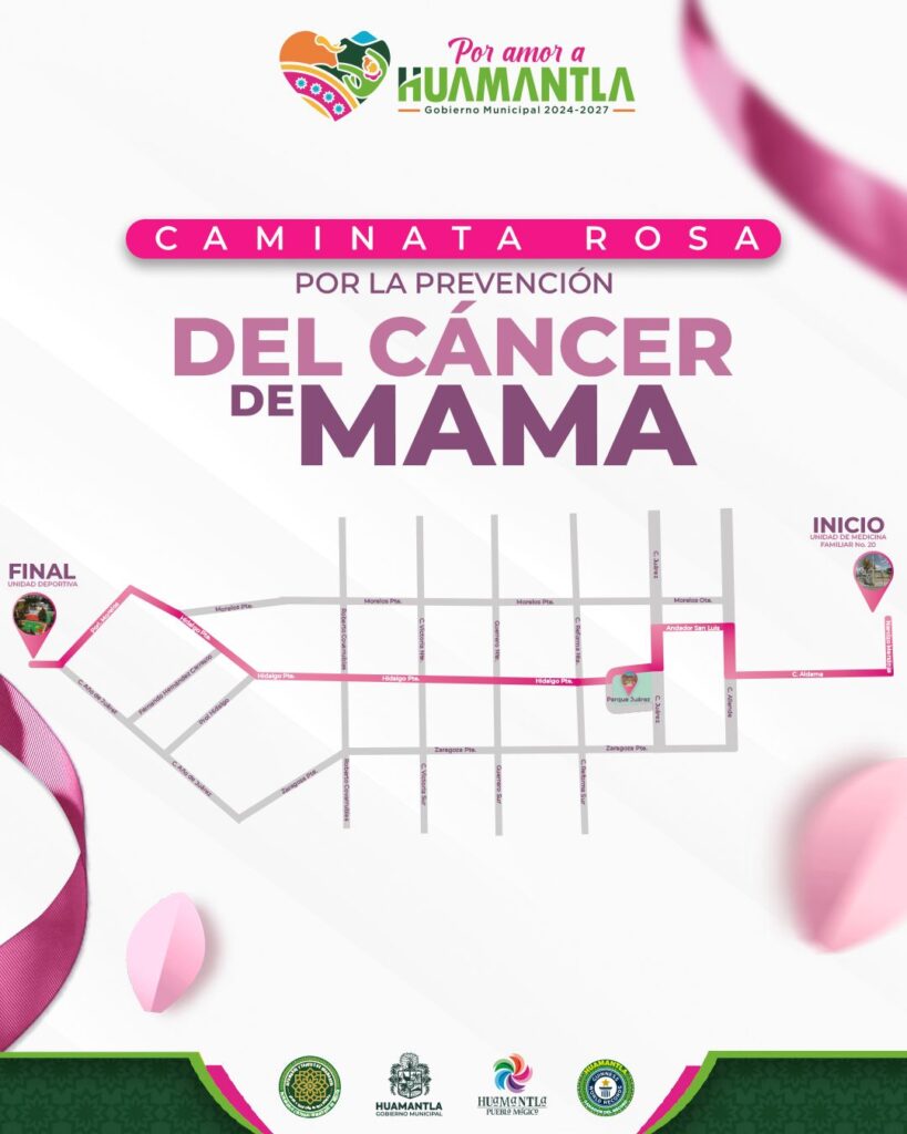 INVITA LA COORDINACIÓN DE DEPORTE DE HUAMANTLA A PARTICIPAR EN LA CAMINATA ROSA POR LA PREVENCIÓN DEL CÁNCER DE MAMA