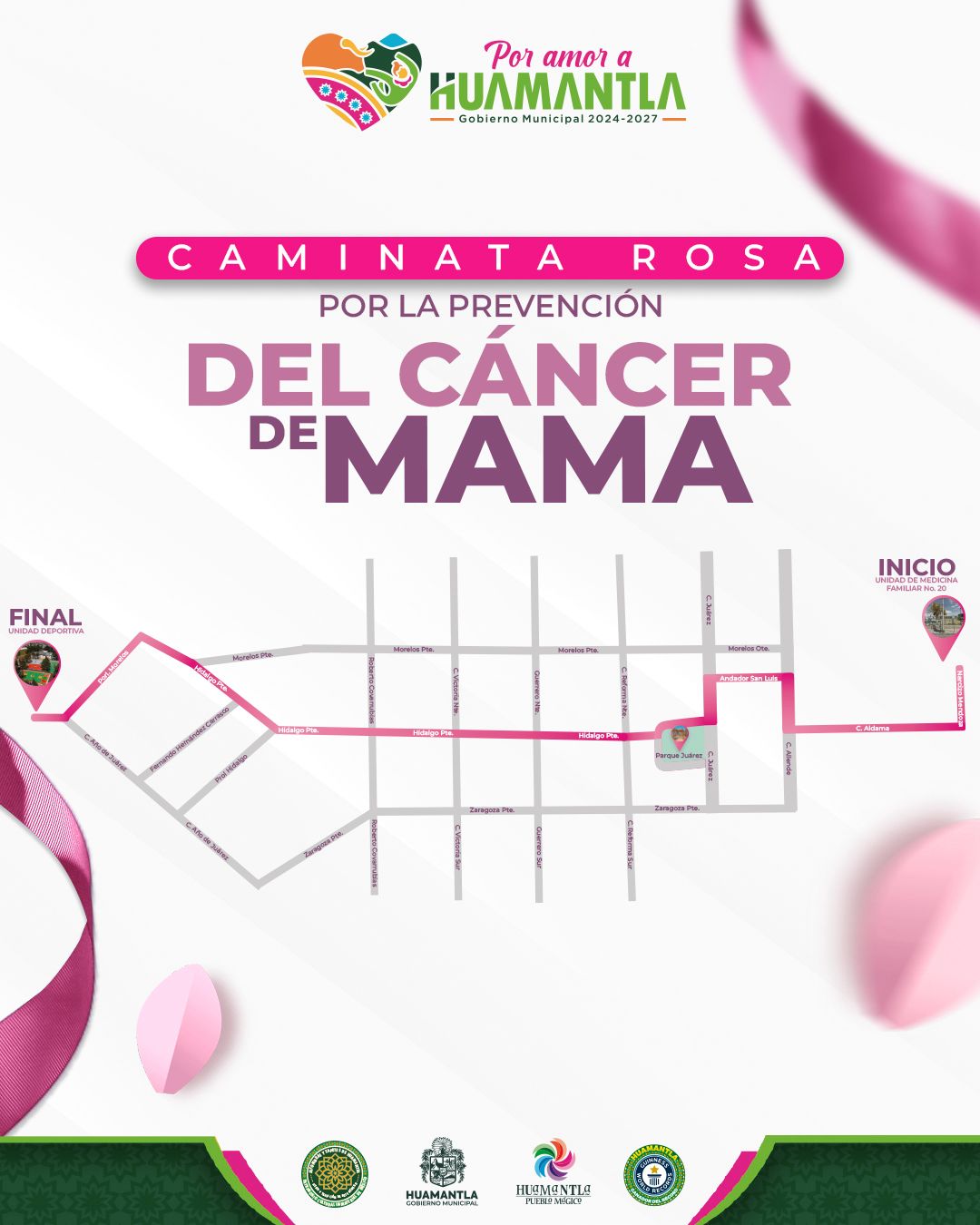 INVITA LA COORDINACIÓN DE DEPORTE DE HUAMANTLA A PARTICIPAR EN LA CAMINATA ROSA POR LA PREVENCIÓN DEL CÁNCER DE MAMA