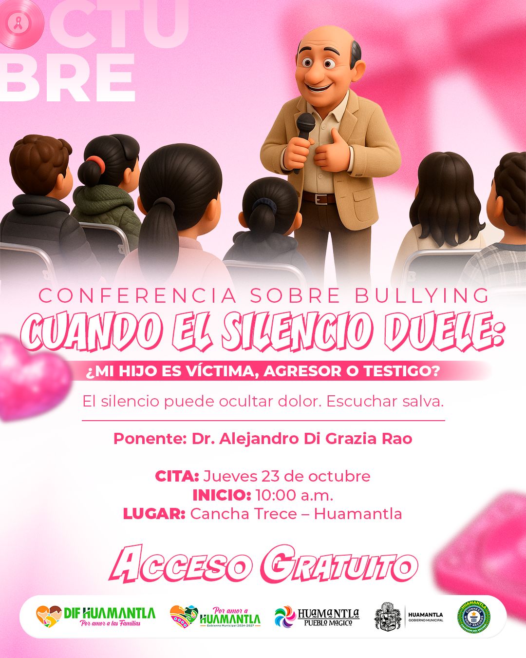 Invitan a conferencia “Cuando el silencio duele” para prevenir y erradicar el bullying en Huamantla