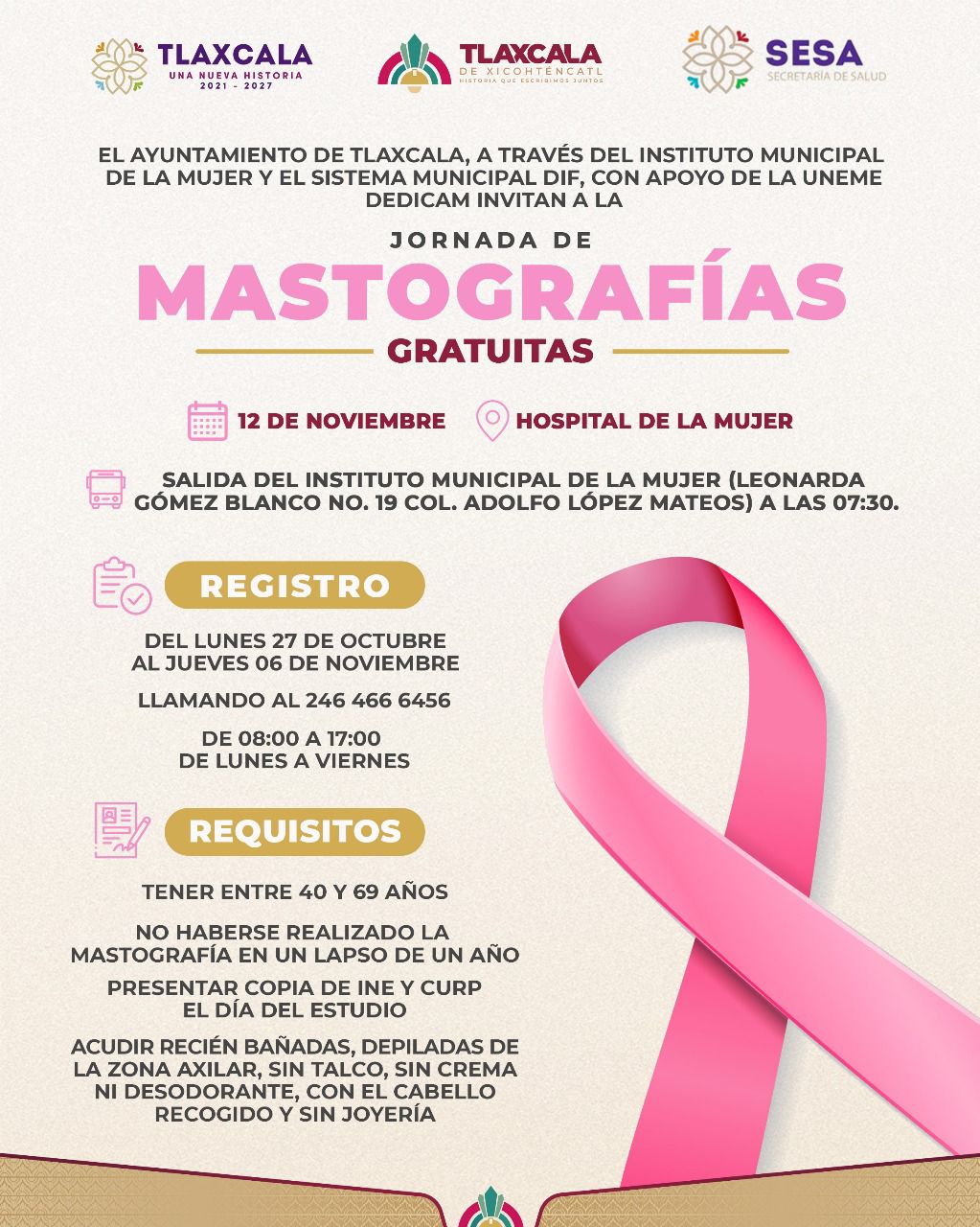 GOBIERNO MUNICIPAL DE TLAXCALA Y UNEME PROTEGEN LA SALUD DE LAS MUJERES CON MASTOGRAFÍAS GRATUITAS