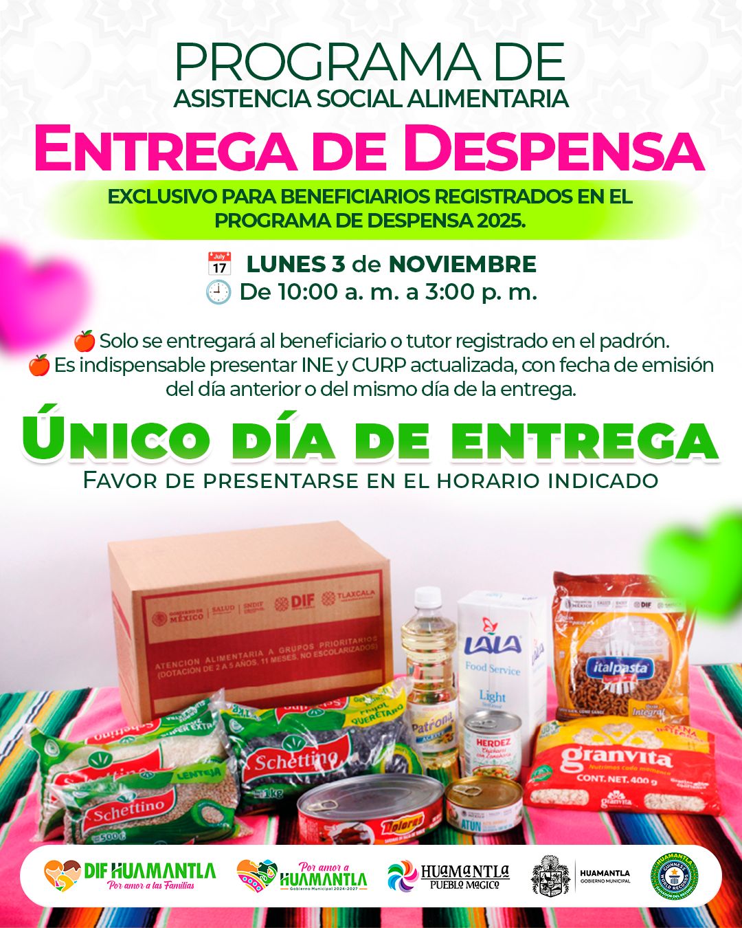 ENTREGARÁ SMDIF HUAMANTLA DESPENSAS DEL PROGRAMA DE ASISTENCIA SOCIAL ALIMENTARIA
