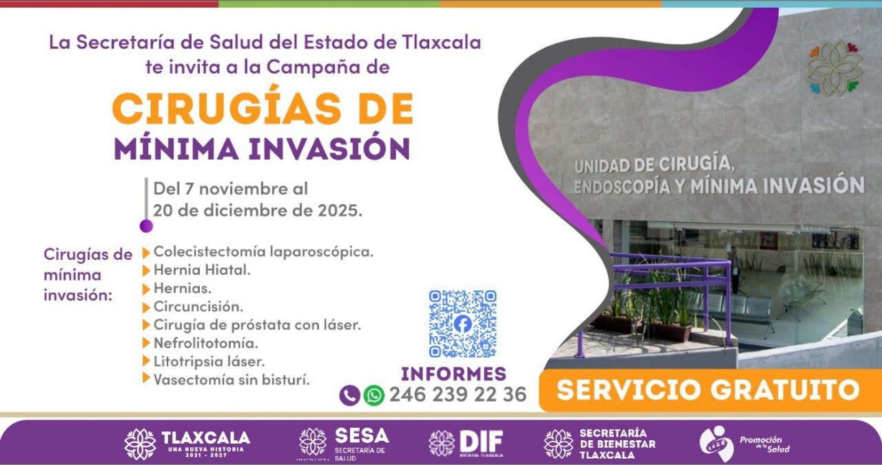 SSA TLAXCALA LANZA CAMPAÑA GRATUITA DE CIRUGÍAS DE MÍNIMA INVASIÓN
