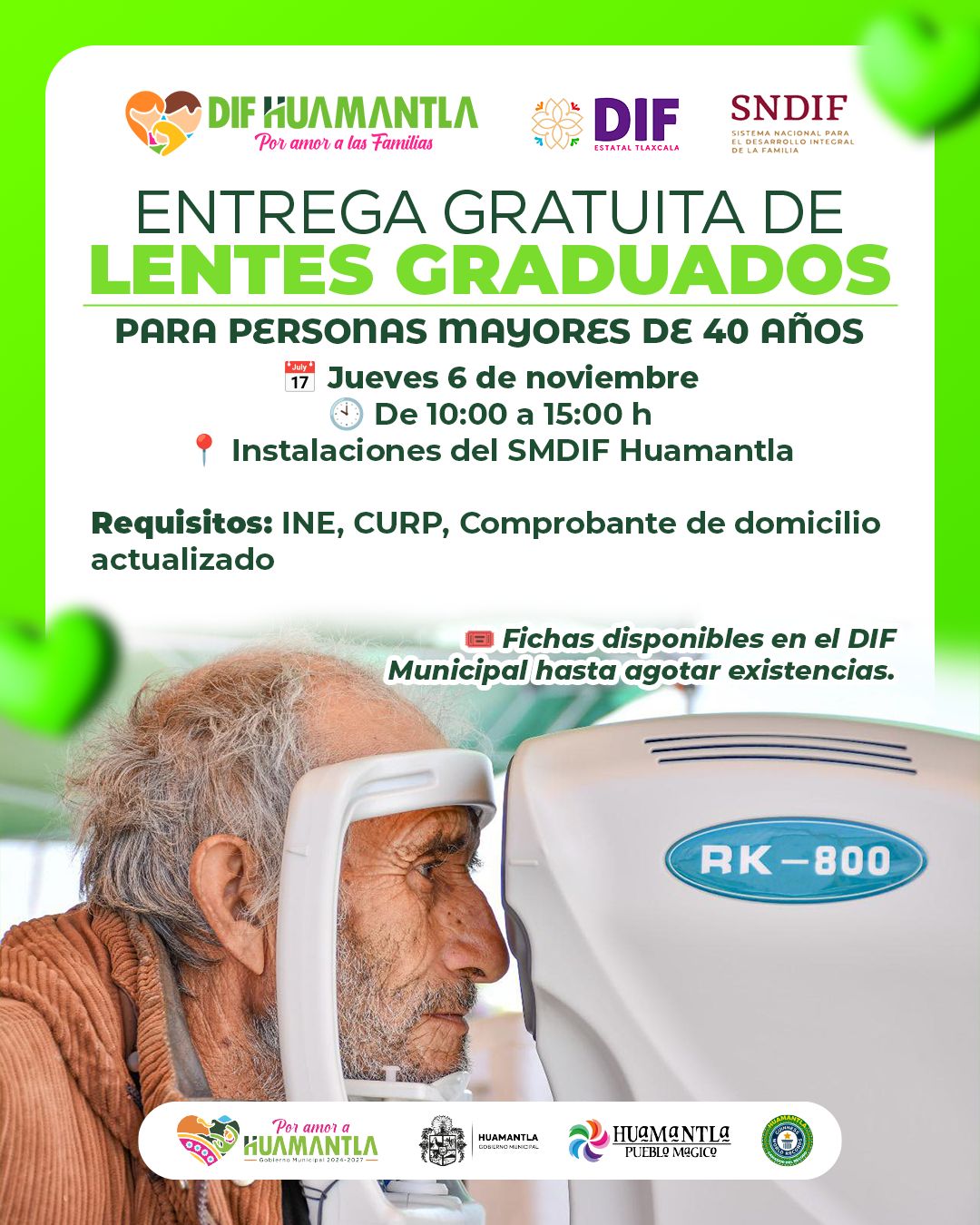 DIF HUAMANTLA REALIZARÁ JORNADA GRATUITA DE LENTES GRADUADOS PARA PERSONAS MAYORES DE 40 AÑOS