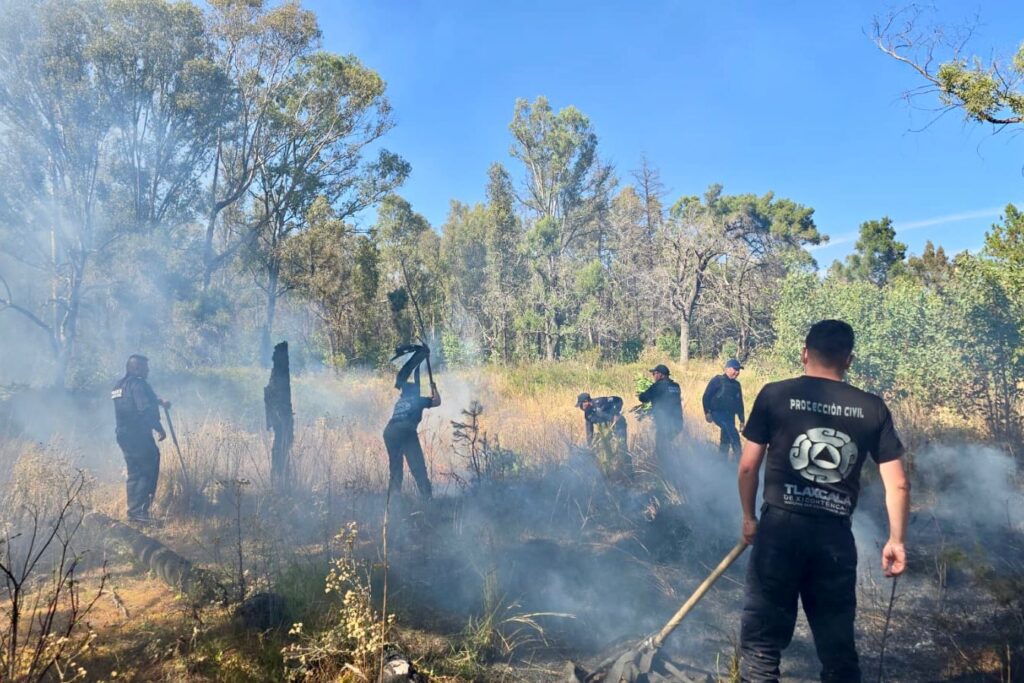PROTECCIÓN CIVIL Y SEGURIDAD PÚBLICA DEL MUNICIPIO DE TLAXCALA TRABAJAN DE MANERA COORDINADA PARA MITIGAR INCENDIO DE PASTIZAL ENTRE AMATECH Y LA OCOTERA