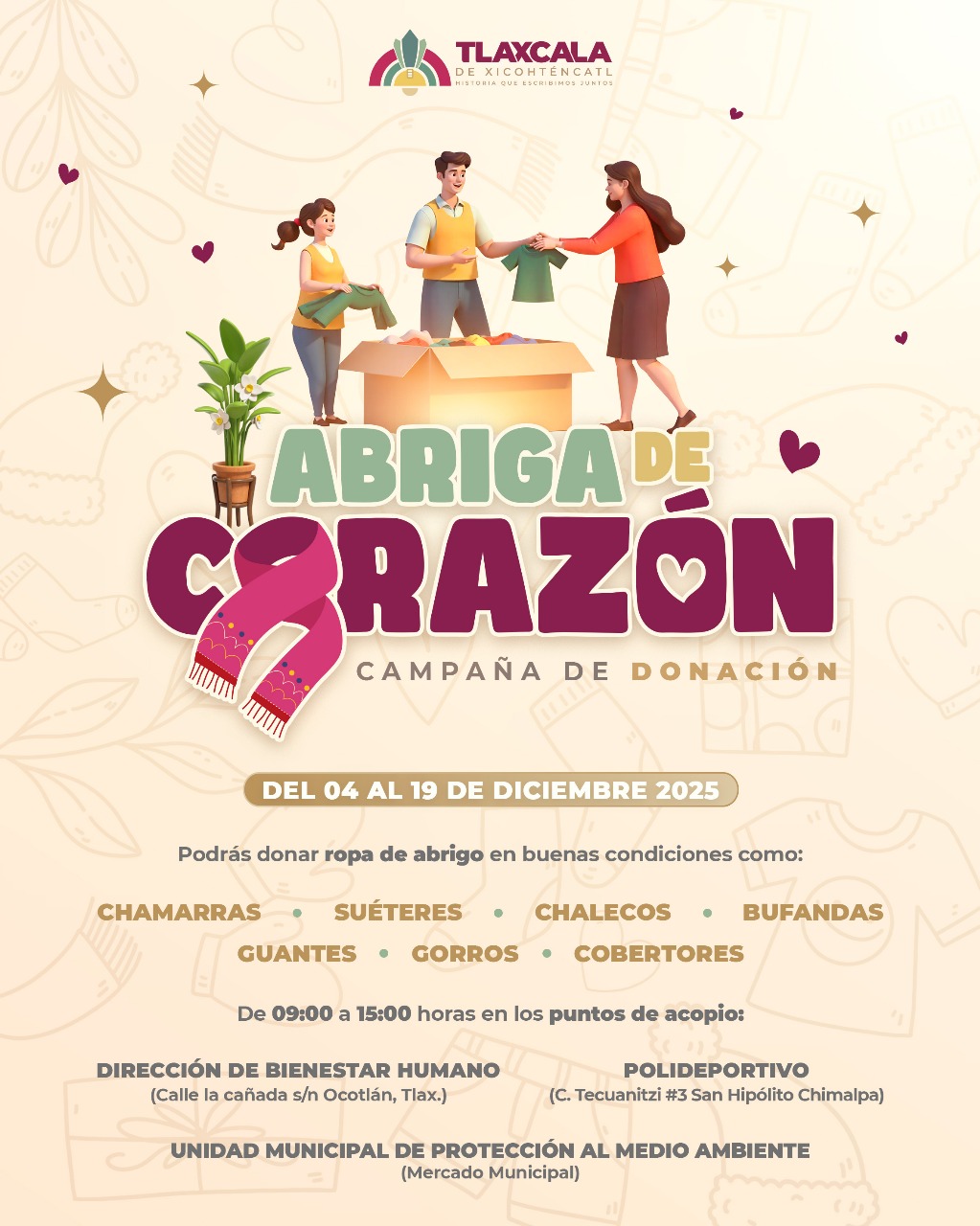 ARRANCA AYUNTAMIENTO DE TLAXCALA LA CAMPAÑA “ABRIGA DE CORAZÓN” PARA APOYAR A QUIENES MÁS LO NECESITAN