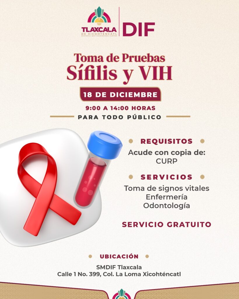 AYUNTAMIENTO DE TLAXCALA REFUERZA LA PREVENCIÓN EN SALUD E INVITA A JORNADA GRATUITA DE PRUEBAS DE VIH Y SÍFILIS