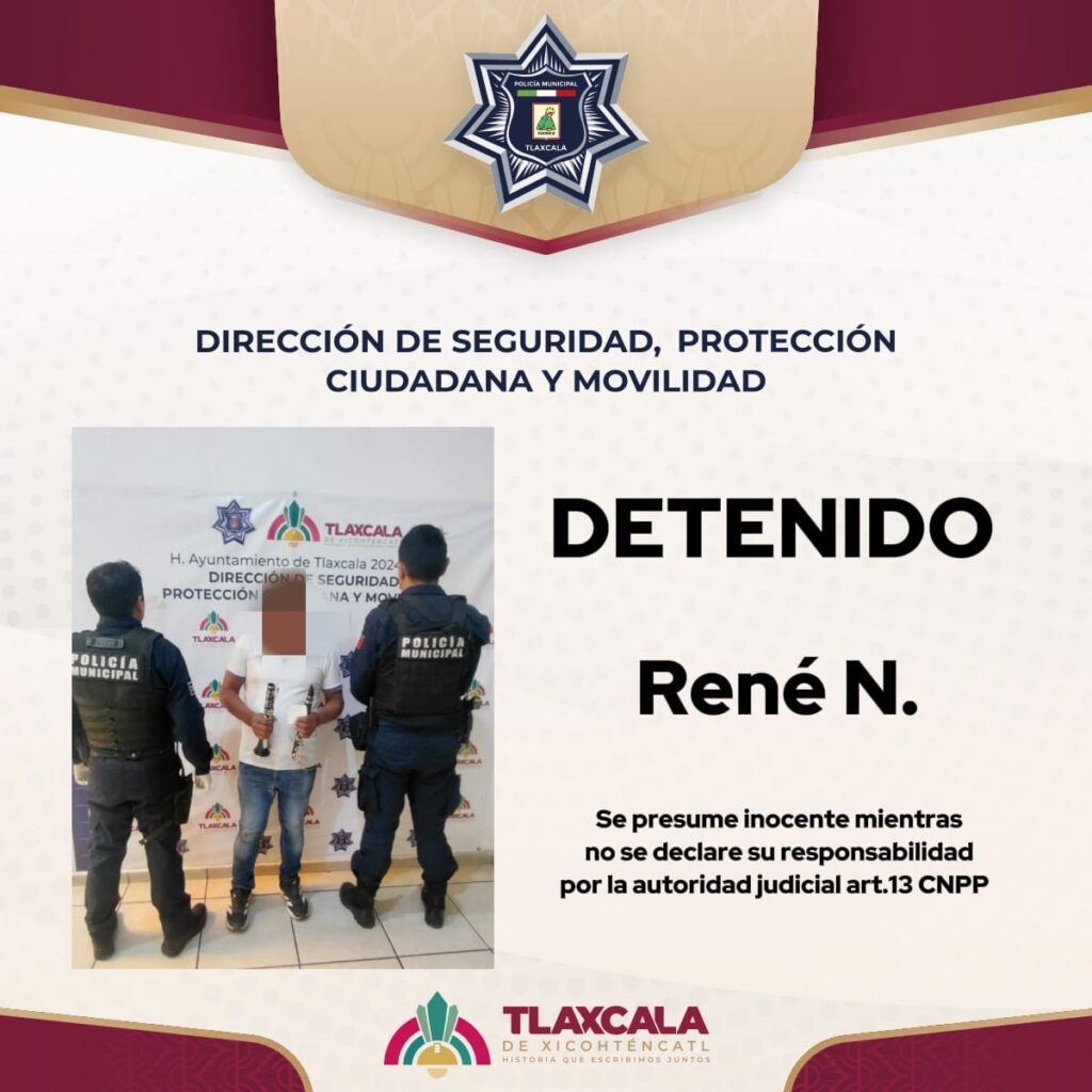 DETIENE POLICÍA MUNICIPAL DE TLAXCALA A HOMBRE SEÑALADO DE ROBO A TIENDA DE EMPEÑO
