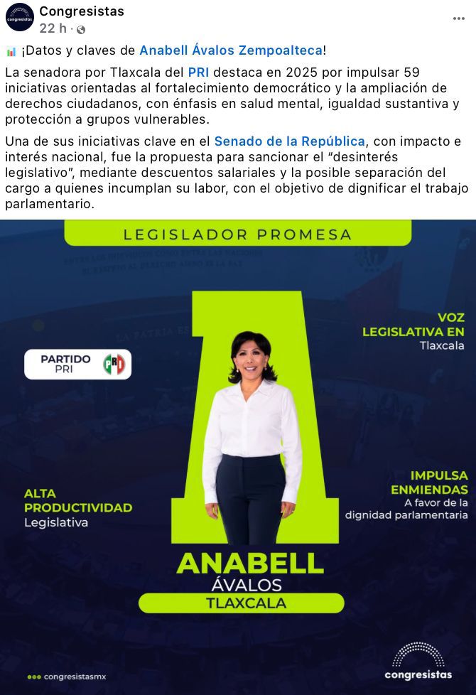 MEDIO ESPECIALIZADO DESTACA LA PRODUCTIVIDAD LEGISLATIVA DE ANABELL ÁVALOS EN EL SENADO