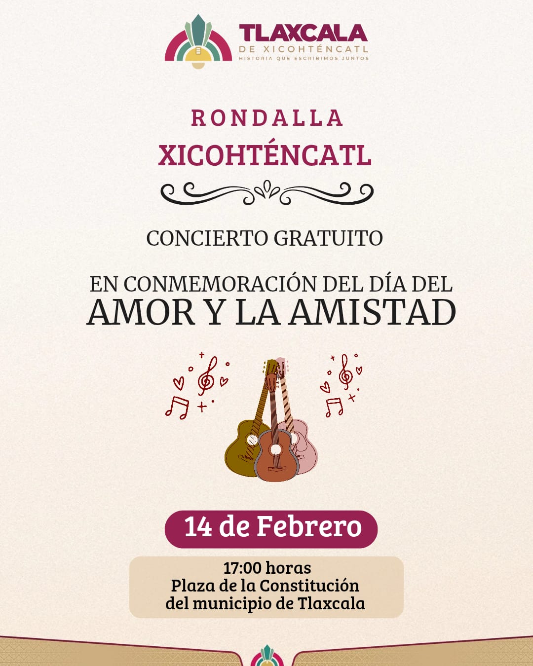 GOBIERNO DE ALFONSO SÁNCHEZ INVITA A CELEBRAR EL DÍA DEL AMOR Y LA AMISTAD CON CONCIERTO DE LA RONDALLA XICOHTÉNCATL