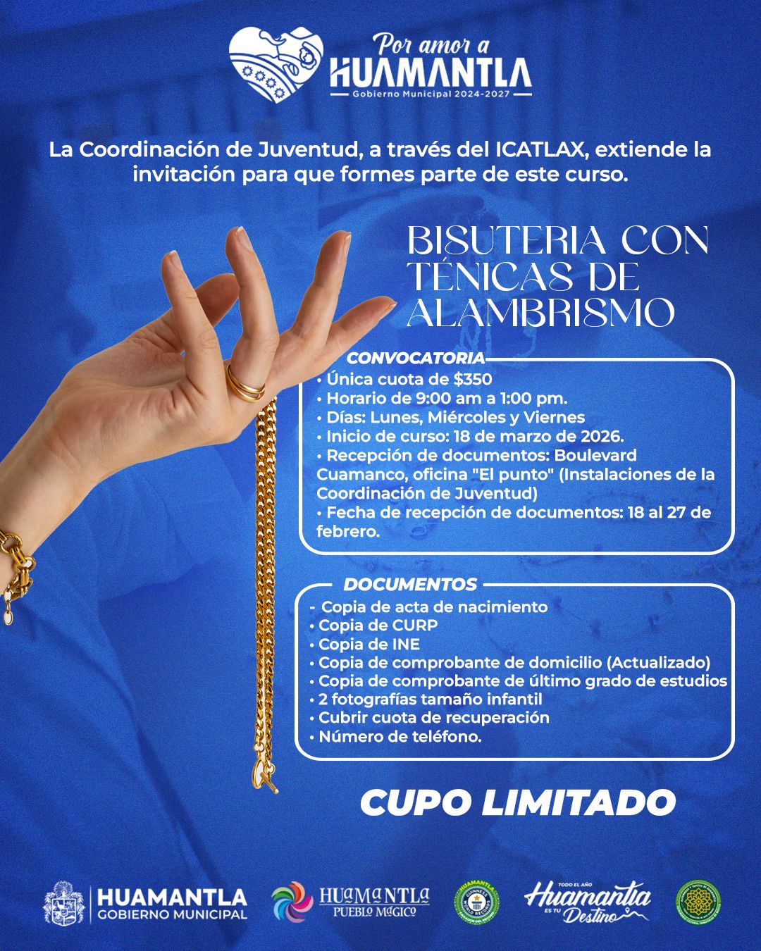 INVITA GOBIERNO MUNICIPAL DE HUAMANTLA A CURSO DE BISUTERÍA CON TÉCNICAS DE ALAMBRISMO