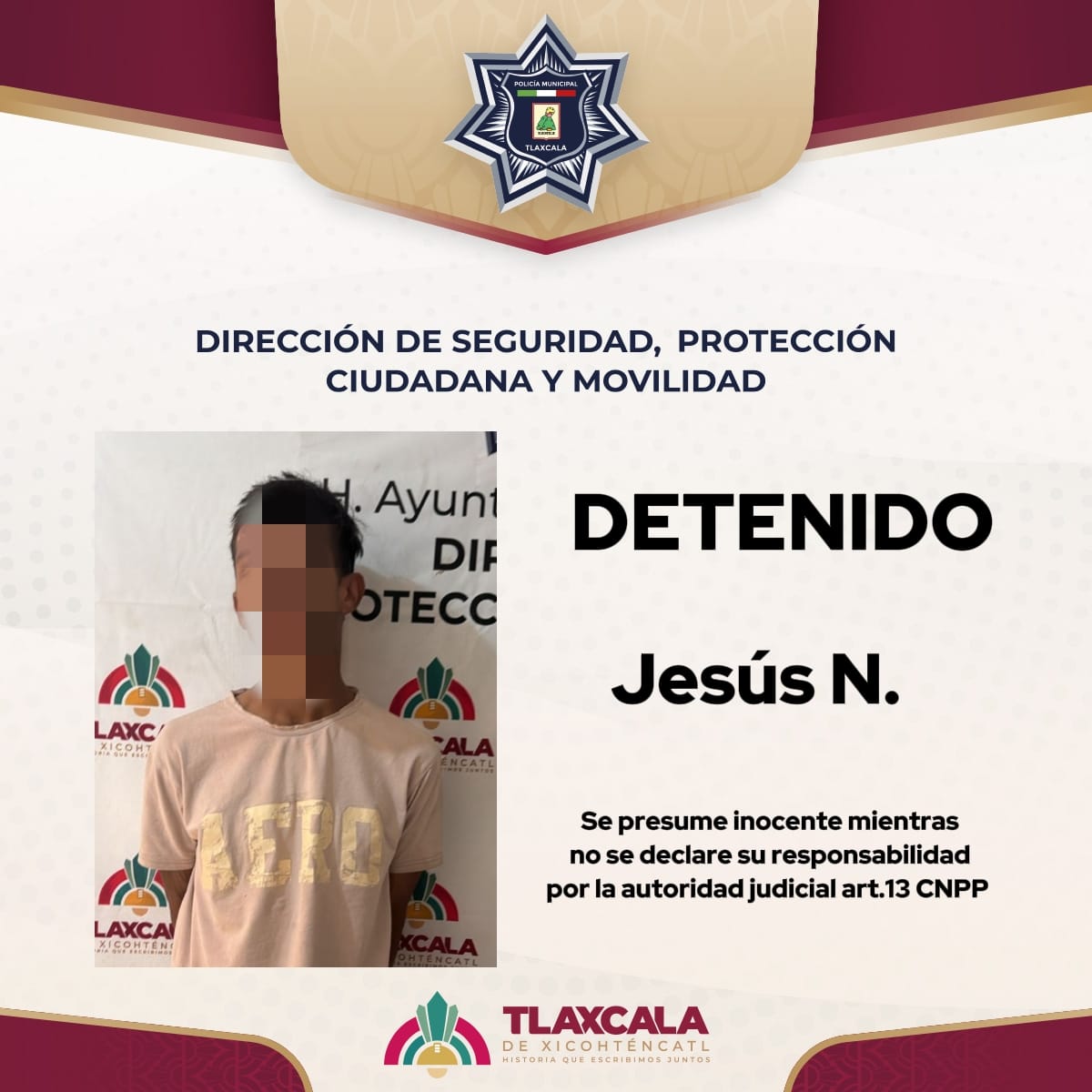 POLICÍA MUNICIPAL DE TLAXCALA BRINDA APOYO A LA FGR EN CUMPLIMIENTO DE ORDEN DE APREHENSIÓN