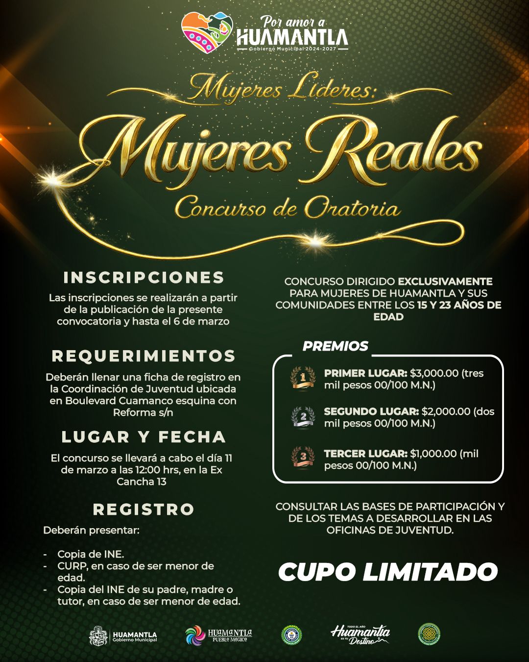 HUAMANTLA CONVOCA AL CONCURSO DE ORATORIA “MUJERES LÍDERES: MUJERES REALES”