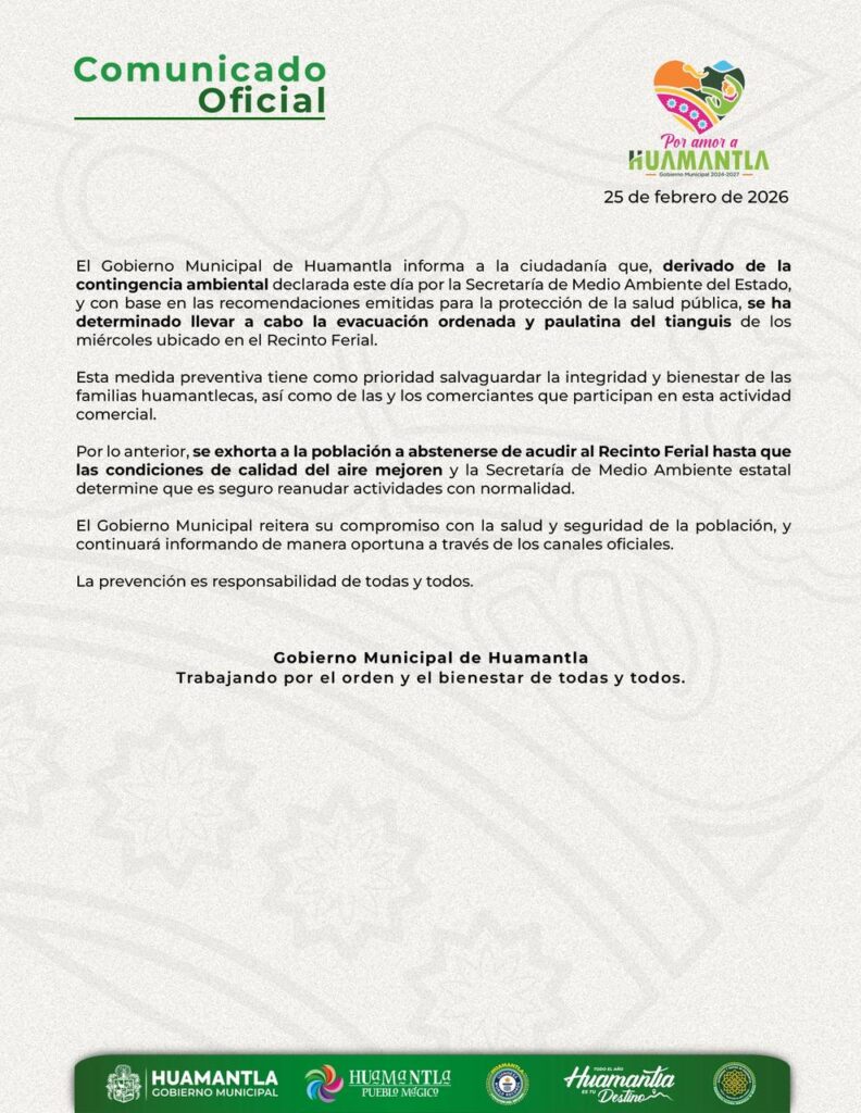 COMUNICADO OFICIAL – GOBIERNO MUNICIPAL DE HUAMANTLA