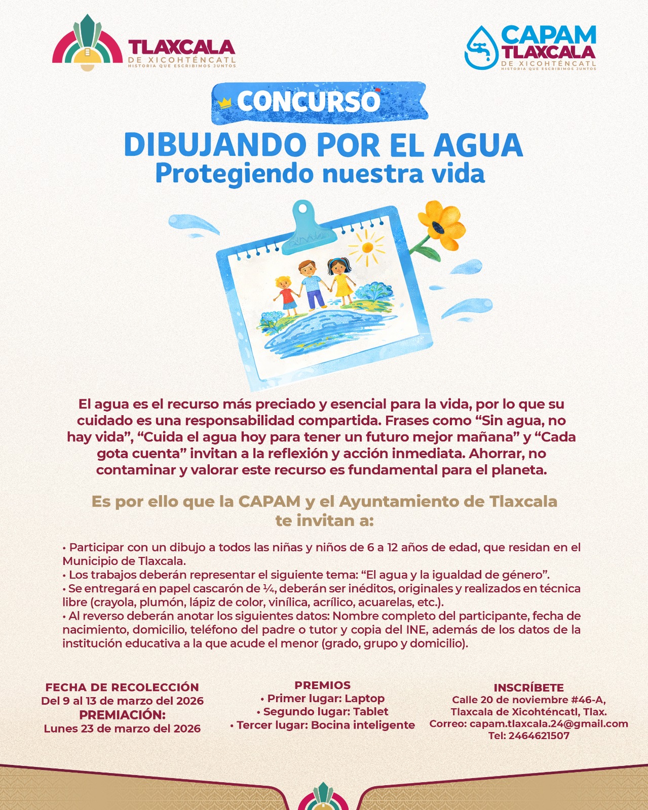 AYUNTAMIENTO DE TLAXCALA Y CAPAM FOMENTAN LA CULTURA DEL AGUA EN LA NIÑEZ CON EL CONCURSO “DIBUJANDO POR EL AGUA”