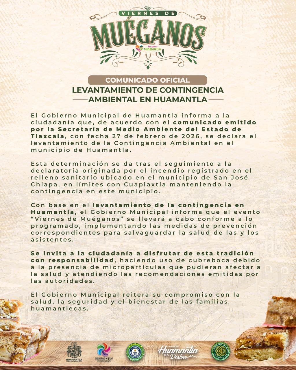 COMUNICADO OFICIAL – LEVANTAMIENTO DE CONTINGENCIA AMBIENTAL EN HUAMANTLA