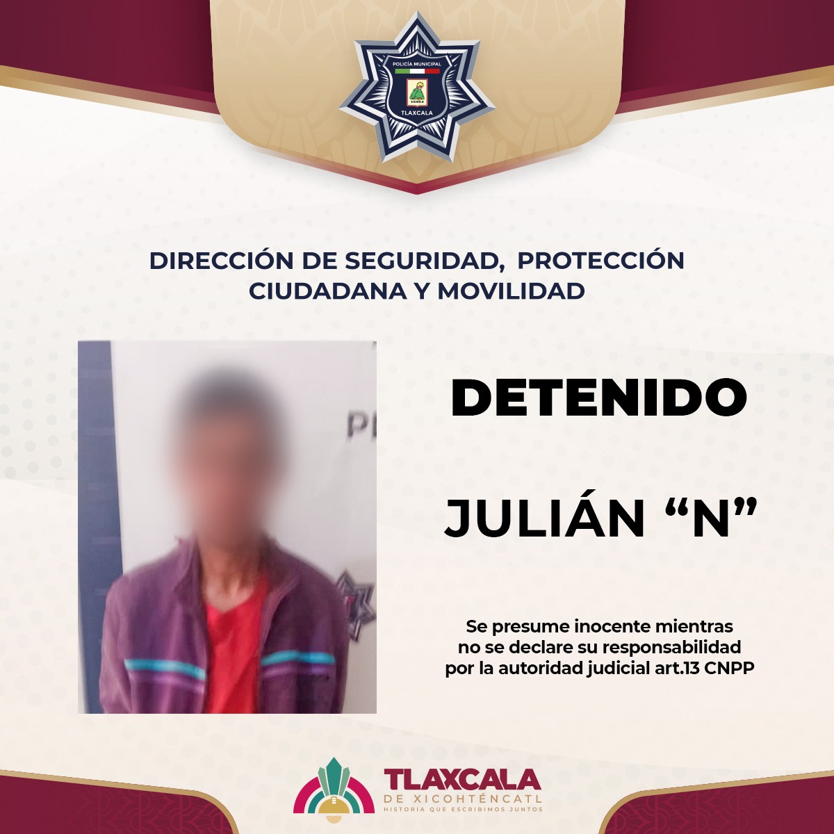 POLICÍA MUNICIPAL DE TLAXCALA ATIENDE REPORTES CIUDADANOS Y DETIENE A DOS PERSONAS POR ALTERAR EL ORDEN PÚBLICO