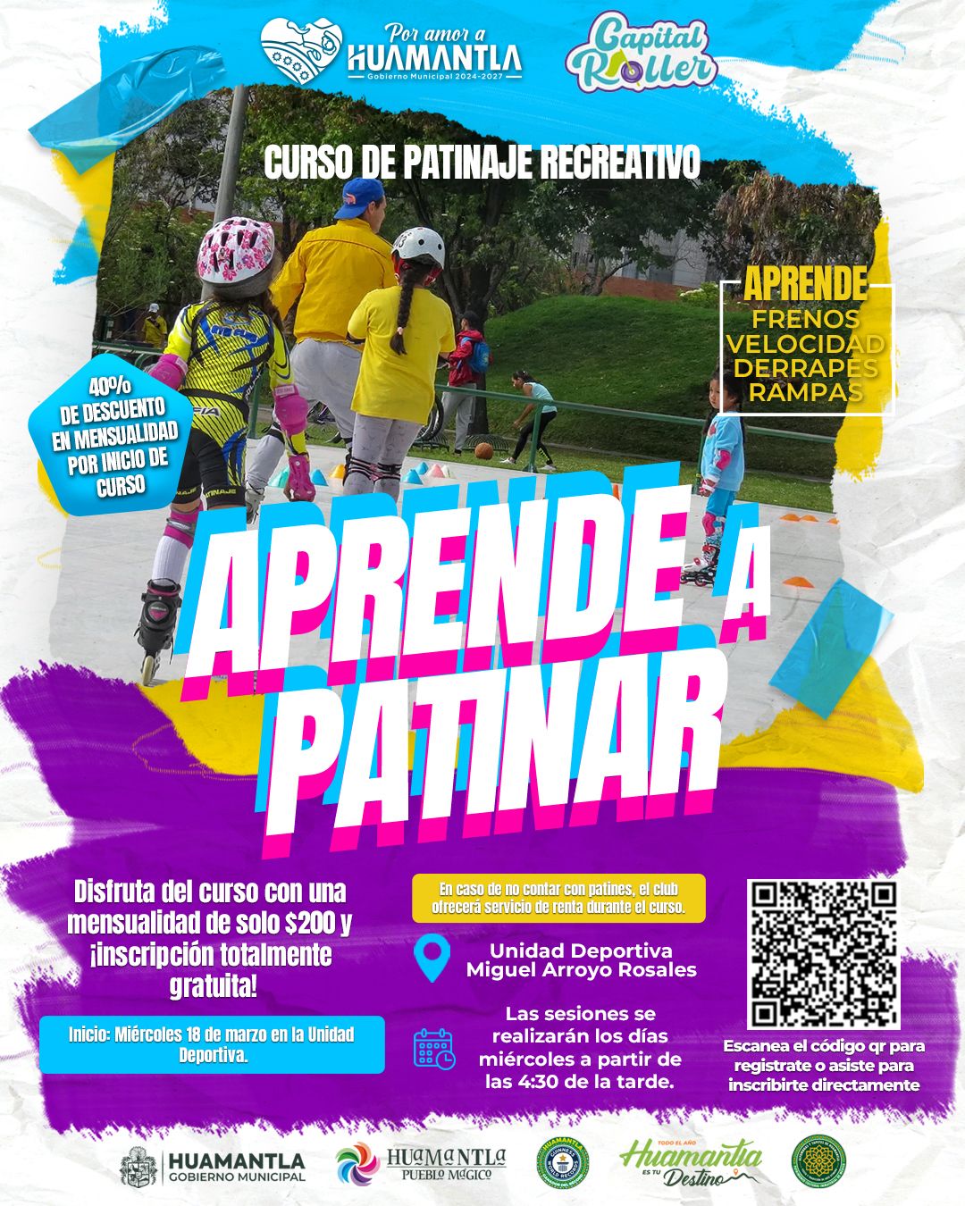 INICIARÁ CURSO DE PATINAJE RECREATIVO EN HUAMANTLA