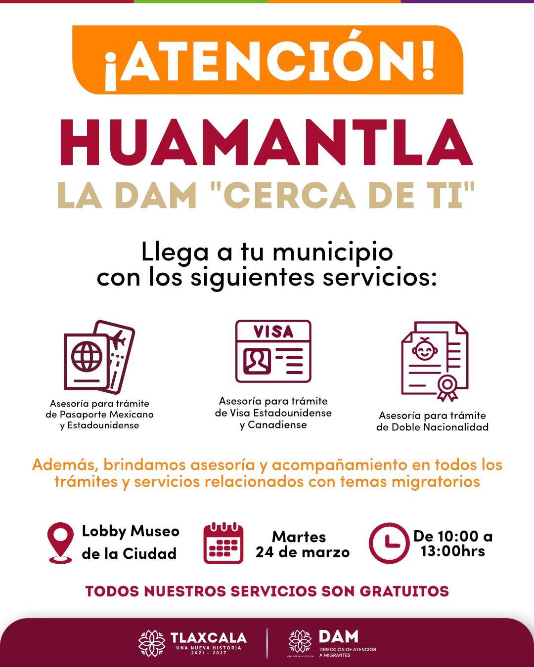 DIRECCIÓN DE ATENCIÓN A MIGRANTES BRINDARÁ SERVICIOS EN HUAMANTLA ESTE MARTES
