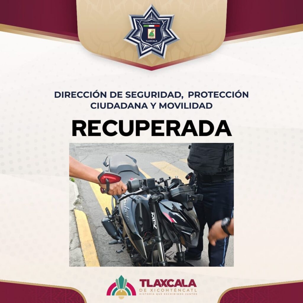 RECUPERA POLICÍA MUNICIPAL DE TLAXCALA DOS MOTOCICLETAS CON REPORTE DE ROBO