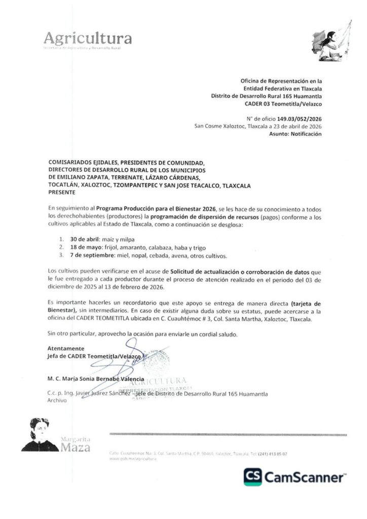 AVISO A PRODUCTORES
