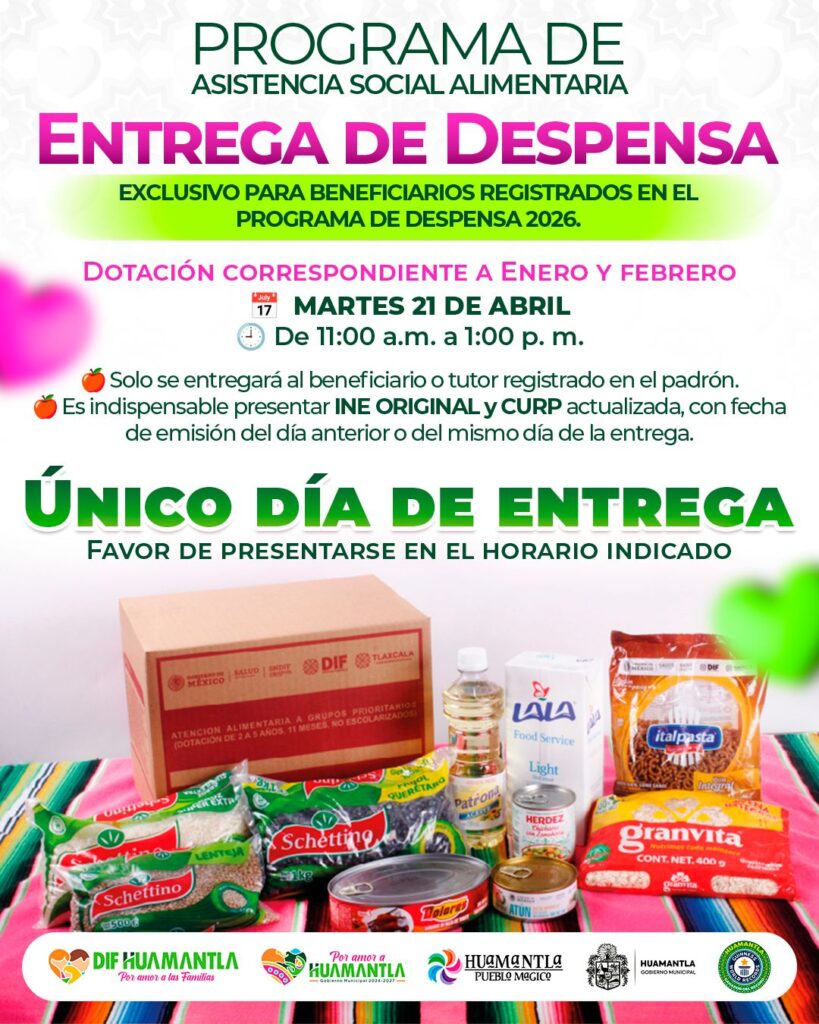 SMDIF Huamantla convoca a beneficiarios a la entrega de despensas correspondiente a enero-febrero 2026