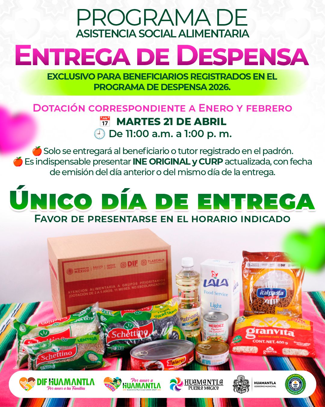 SMDIF Huamantla convoca a beneficiarios a la entrega de despensas correspondiente a enero-febrero 2026