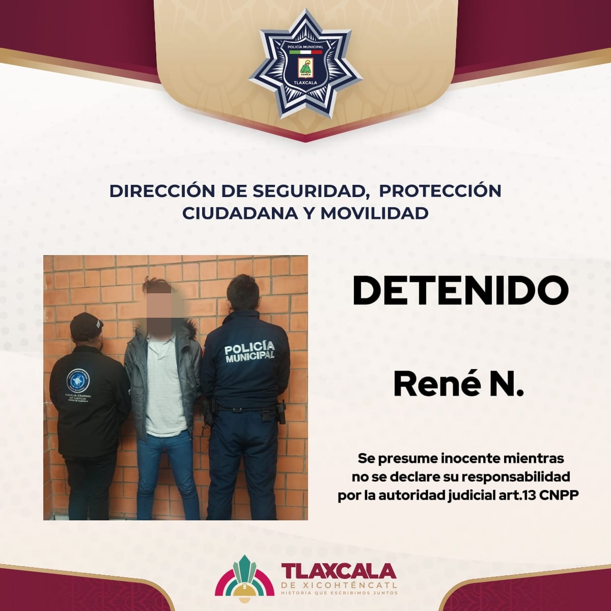 POLICÍA MUNICIPAL DE TLAXCALA APREHENDE A SUJETO CON ORDEN DE CAPTURA VIGENTE EN HIDALGO POR EL DELITO DE HOMICIDIO