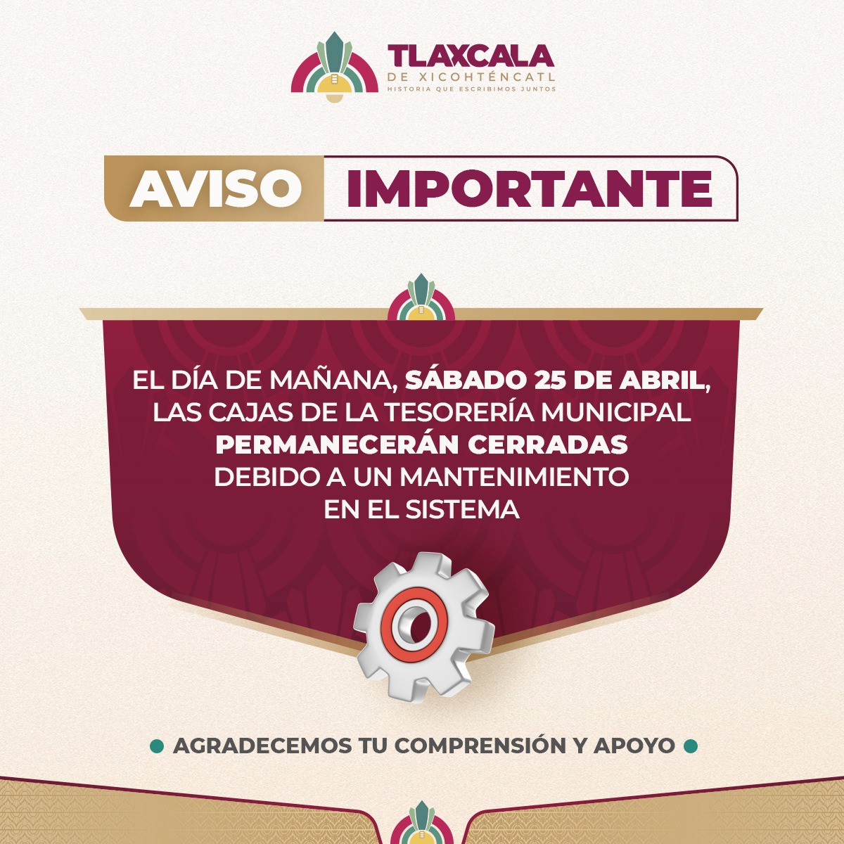 ¡TOMA PRECAUCIONES! TESORERÍA DE TLAXCALA SUSPENDERÁ COBROS ESTE SÁBADO POR MANTENIMIENTO