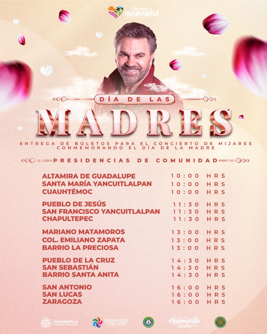 HUAMANTLA COMPARTE CALENDARIO DE ENTREGA DE BOLETOS PARA EL CONCIERTO DE MIJARES DIRIGIDO A MAMÁS DE COMUNIDADES