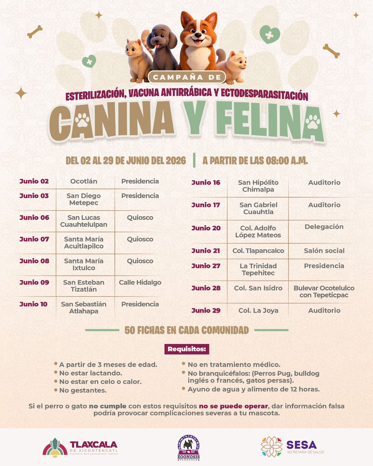 ¡LLEGA GRAN CAMPAÑA GRATUITA PARA MASCOTAS! ESTERILIZACIÓN, VACUNACIÓN Y DESPARASITACIÓN EN COMUNIDADES