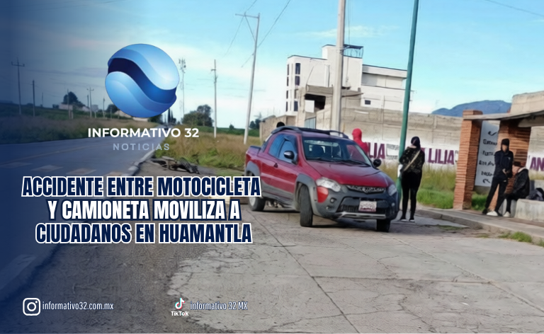ACCIDENTE ENTRE MOTOCICLETA Y CAMIONETA MOVILIZA A CIUDADANOS EN HUAMANTLA