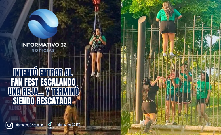 INTENTÓ ENTRAR AL FAN FEST ESCALANDO UNA REJA… Y TERMINÓ SIENDO RESCATADA CON UNA GRÚA