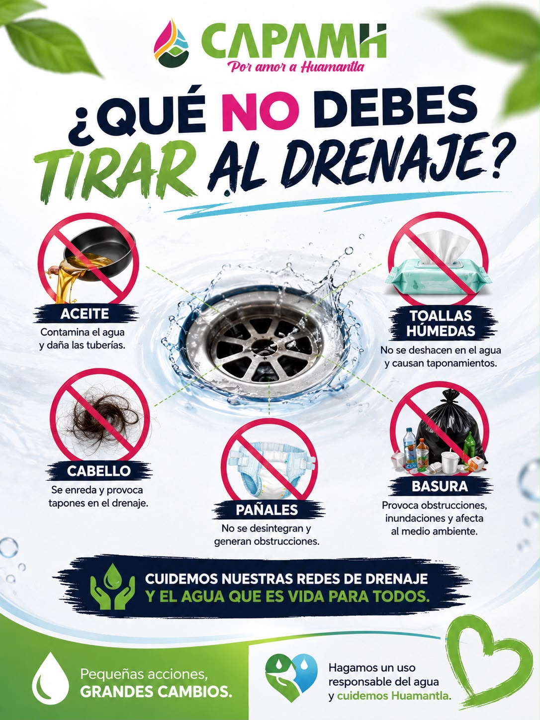 El drenaje no es un bote de basura. Lo que tiramos hoy puede convertirse en el problema de mañana.