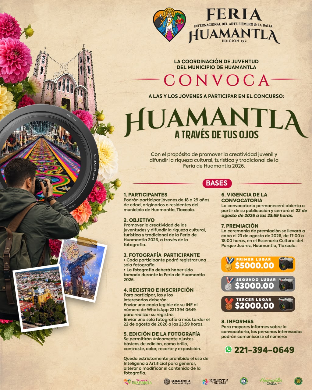 GOBIERNO DE HUAMANTLA INVITA A LAS JUVENTUDES A CAPTURAR LA ESENCIA DE LA FERIA INTERNACIONAL DEL ARTE EFÍMERO Y LA DALIA A TRAVÉS DE LA FOTOGRAFÍA