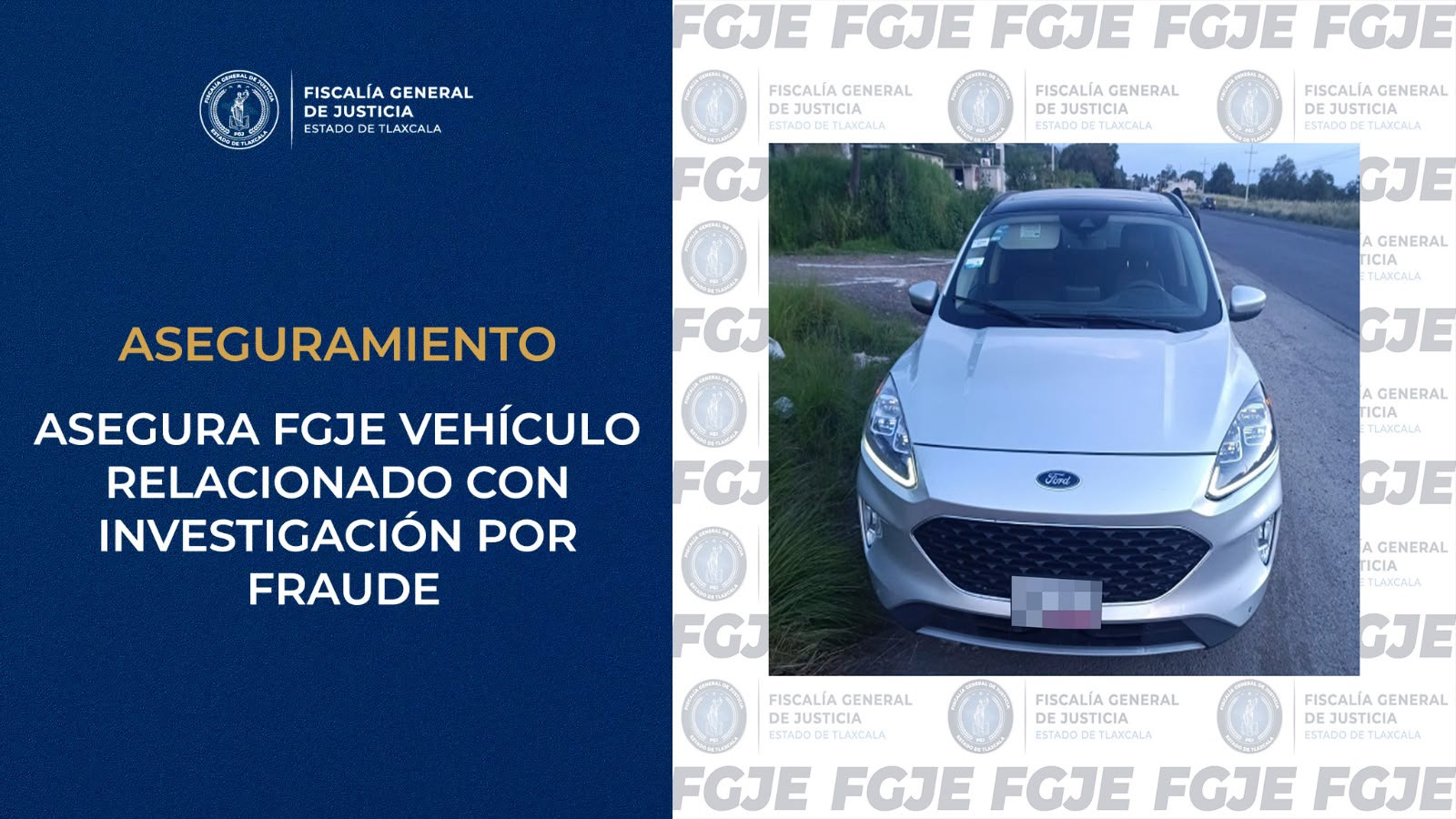 ASEGURA FGJE VEHÍCULO RELACIONADO CON INVESTIGACIÓN POR FRAUDE.