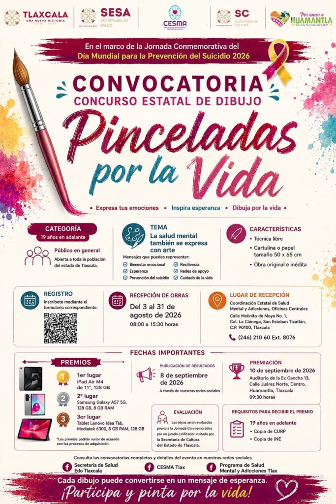 CONVOCAN A PARTICIPAR EN EL CONCURSO ESTATAL DE DIBUJO “PINCELADAS POR LA VIDA”