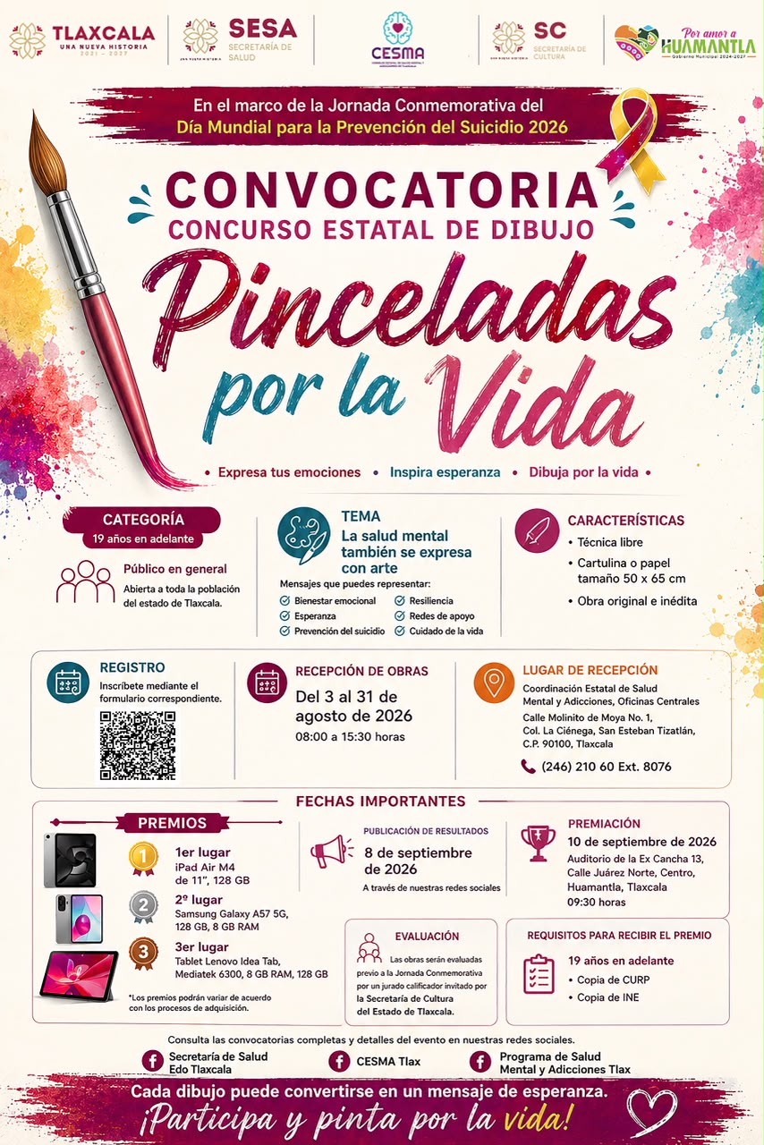 CONVOCAN A PARTICIPAR EN EL CONCURSO ESTATAL DE DIBUJO “PINCELADAS POR LA VIDA”