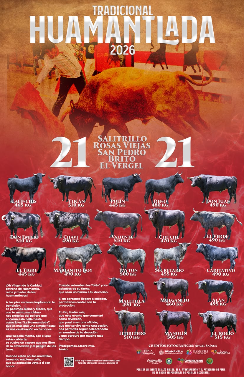 Presentan cartel oficial de los 21 toros de la Huamantlada 2026