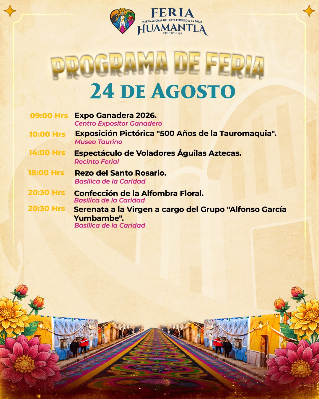 LA ALFOMBRA FLORAL Y LA FE MARCAN ESTE LUNES EN LA FERIA DE HUAMANTLA