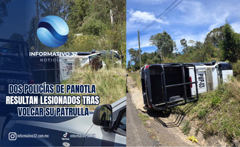 DOS POLICÍAS DE PANOTLA RESULTAN LESIONADOS TRAS VOLCAR SU PATRULLA