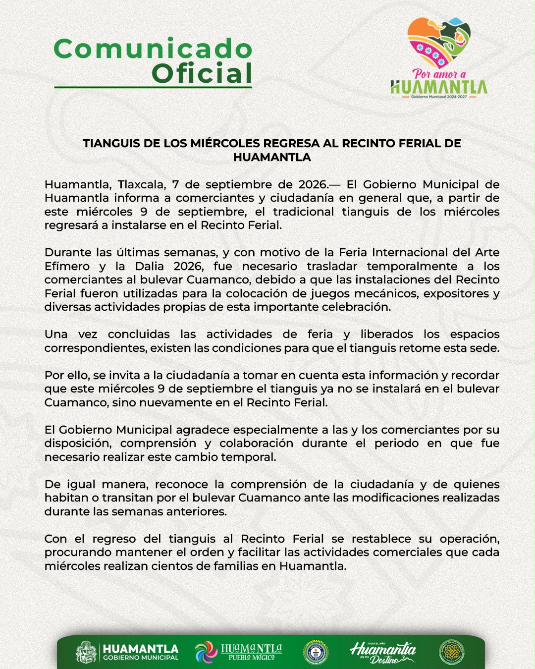TIANGUIS DE LOS MIÉRCOLES REGRESA AL RECINTO FERIAL DE HUAMANTLA