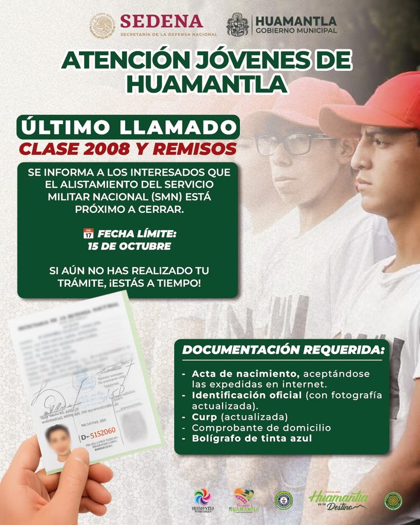 ÚLTIMO LLAMADO PARA EL ALISTAMIENTO DEL SERVICIO MILITAR NACIONAL, CLASE 2008 Y REMISOS