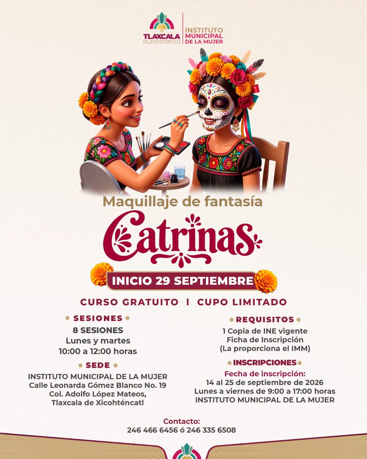 INVITA AYUNTAMIENTO DE TLAXCALA A LA CAPACITACIÓN GRATUITA SOBRE MAQUILLAJE DE CATRINAS