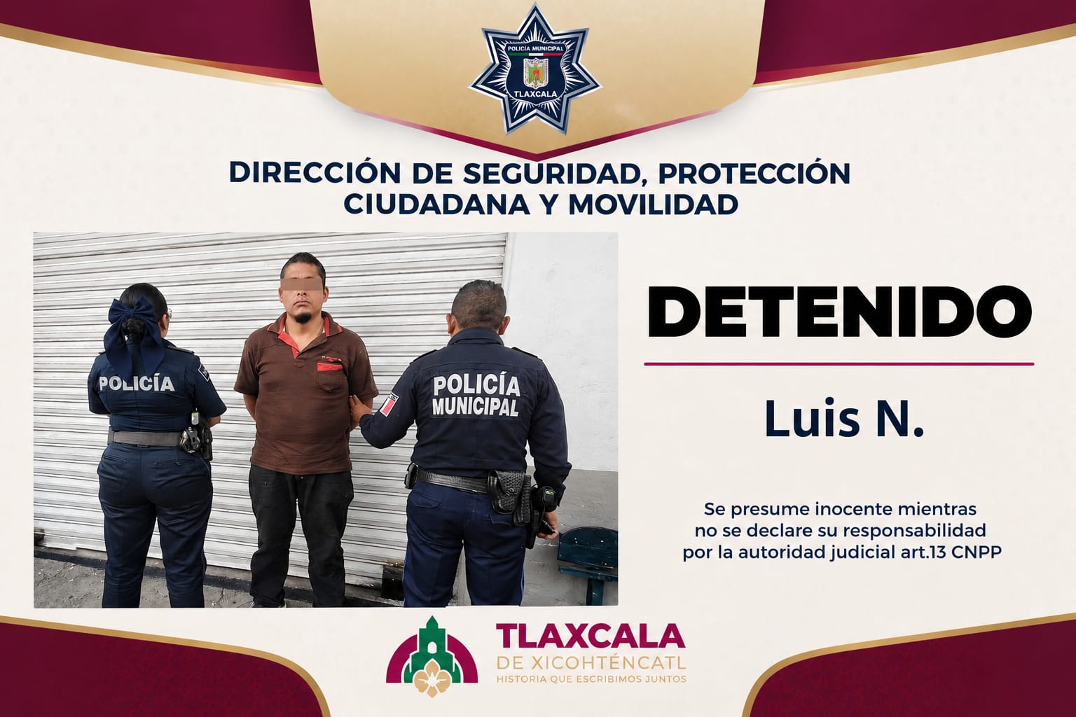 POLICÍA MUNICIPAL DE LA CAPITAL DETIENE A PERSONA CON MANDAMIENTO JUDICIAL VIGENTE Y LA REMITE A LA FISCALÍA