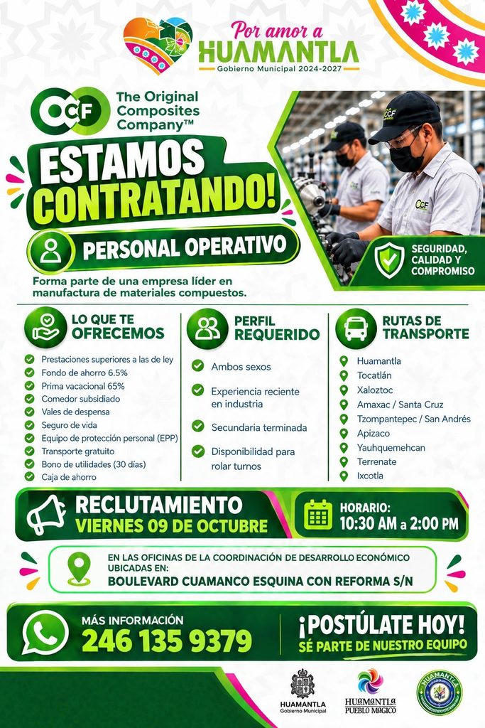 OWENS CORNING REALIZARÁ RECLUTAMIENTO DE PERSONAL OPERATIVO EN HUAMANTLA