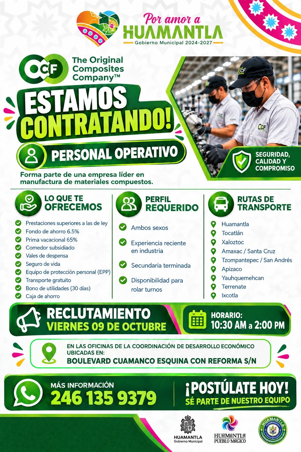 OWENS CORNING REALIZARÁ RECLUTAMIENTO DE PERSONAL OPERATIVO EN HUAMANTLA