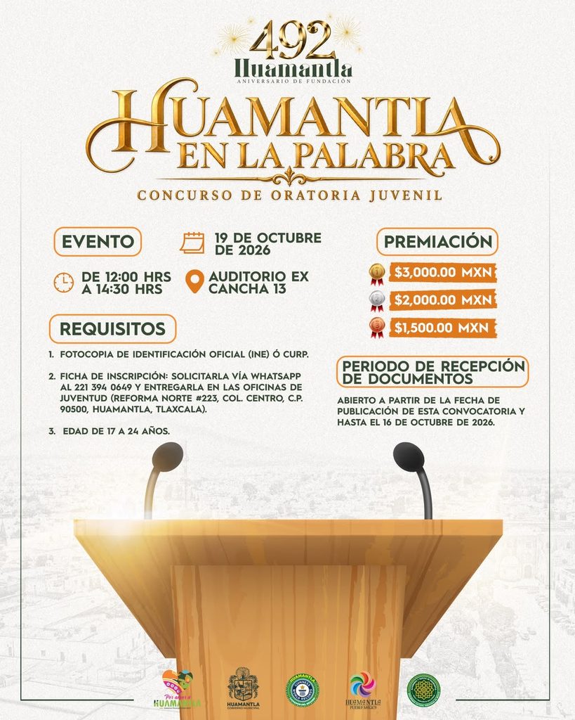 CONVOCA GOBIERNO DE HUAMANTLA A LAS JUVENTUDES AL CONCURSO DE ORATORIA “HUAMANTLA EN LA PALABRA”